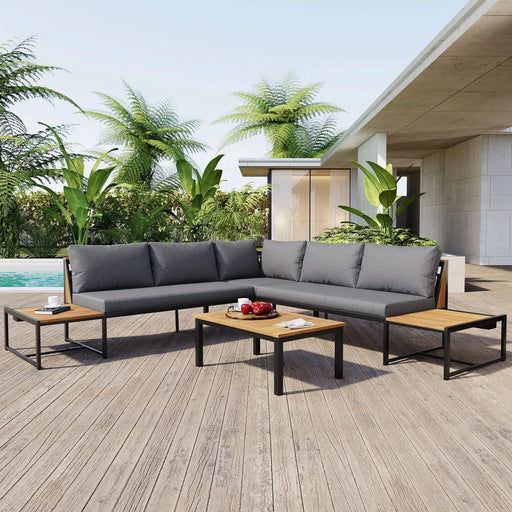 TREXM Patio Furniture Set with Loveseats, 4 Pieces Outdoor Sofa Set with Waterproof Cushions, Patio Furniture with Durable Iron-Wood Design for Garden, Backyard, Poolside (Gray) Default -DTYStore