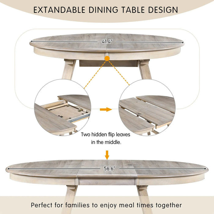 TREXM Wood Dining Table Round Extendable Dining Table for Dining Room (Natural Wood Wash) Default -DTYStore