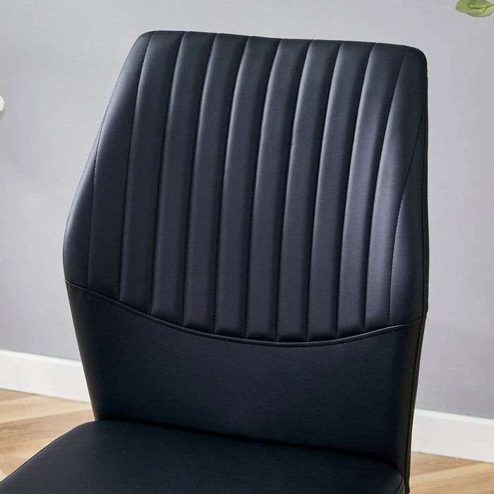 Table and chair set.A 38.6' Transparent Tempered Glass Round Dining Table-Silver Metal Legs.Paired with 6 BLACK PU Material High Resilience Dining Chair with Metal Silver Leg. Default -DTYStore