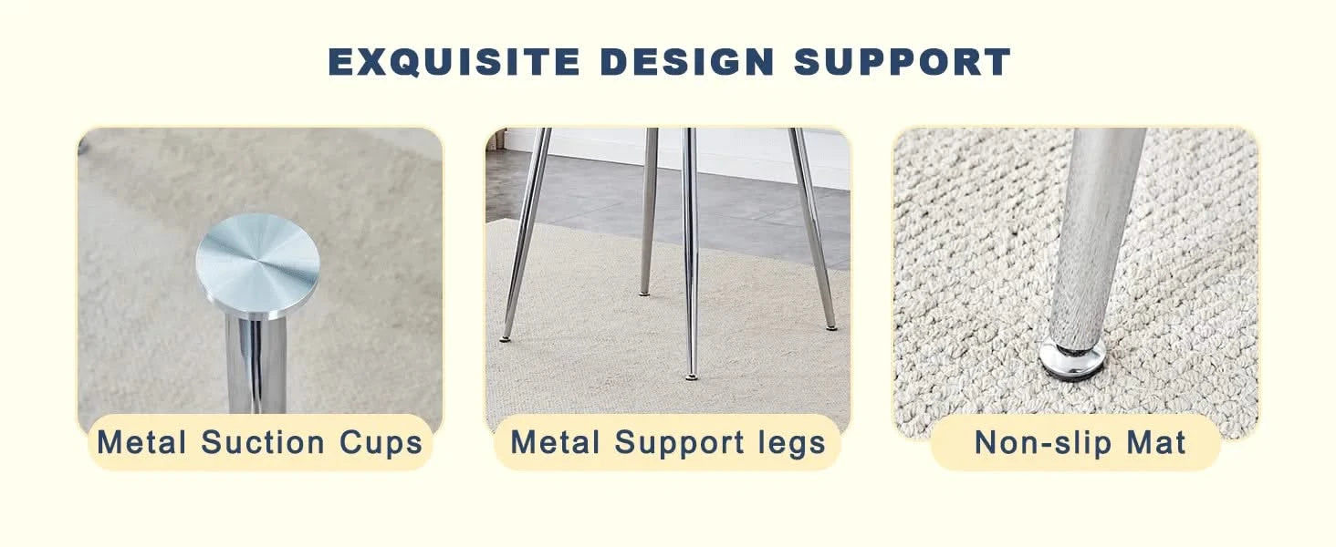 Table and chair set.A 38.6' Transparent Tempered Glass Round Dining Table-Silver Metal Legs.Paired with 6 BLACK PU Material High Resilience Dining Chair with Metal Silver Leg. Default -DTYStore