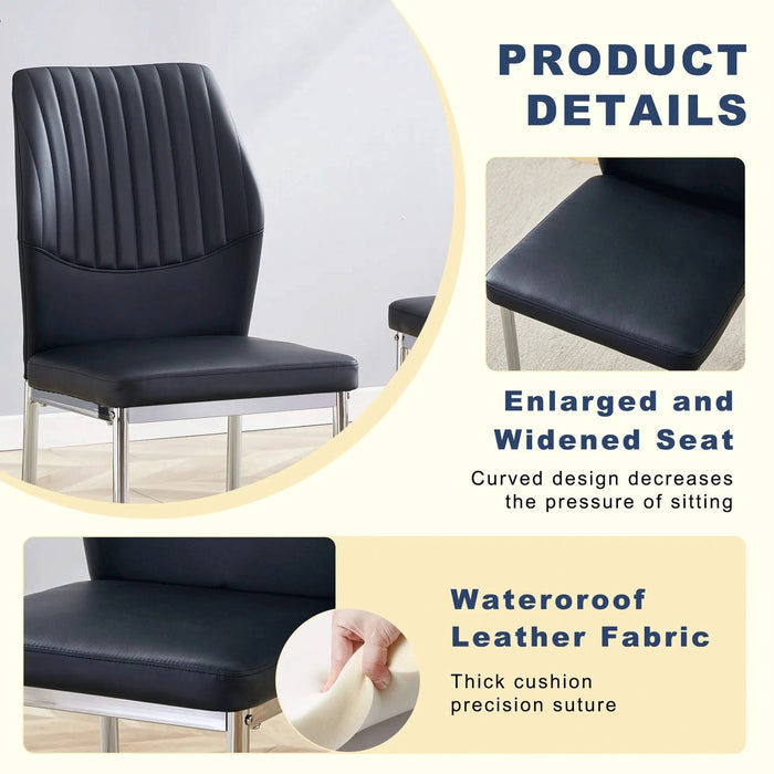 Table and chair set.A 38.6' Transparent Tempered Glass Round Dining Table-Silver Metal Legs.Paired with 6 BLACK PU Material High Resilience Dining Chair with Metal Silver Leg. Default -DTYStore