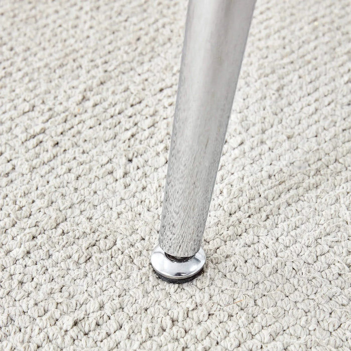 Table and chair set.A 38.6' Transparent Tempered Glass Round Dining Table-Silver Metal Legs.Paired with 6 BLACK PU Material High Resilience Dining Chair with Metal Silver Leg. Default -DTYStore