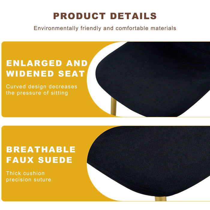 Table and chair set. Modern multifunctional lifting platform, white textured sticker MDF desktop, gold metal legs. Paired with four black dining chairs made of linen fabric. Default -DTYStore