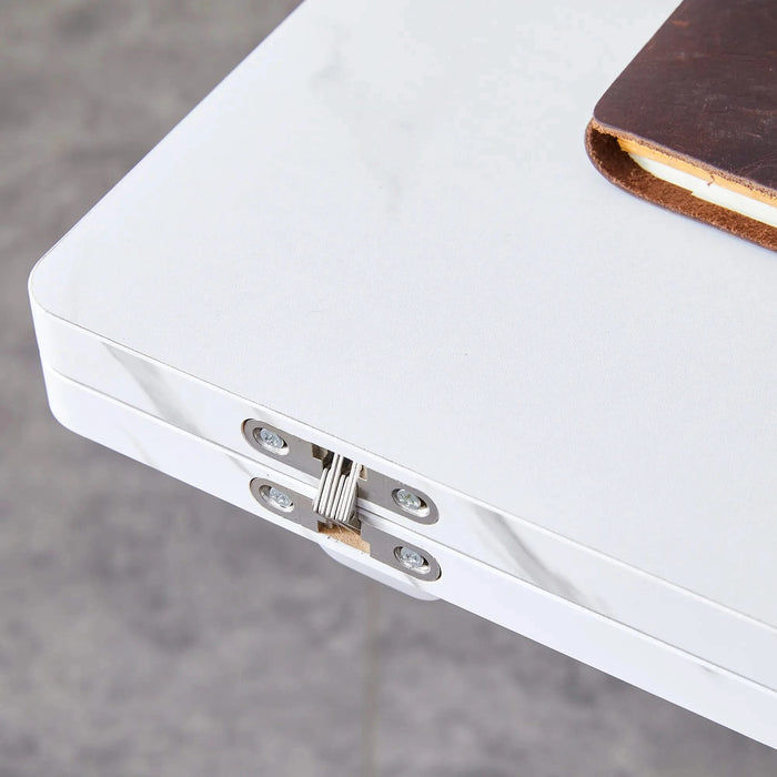 Table and chair set. Modern multifunctional lifting platform, white textured sticker MDF desktop, gold metal legs. Paired with four black dining chairs made of linen fabric. Default -DTYStore