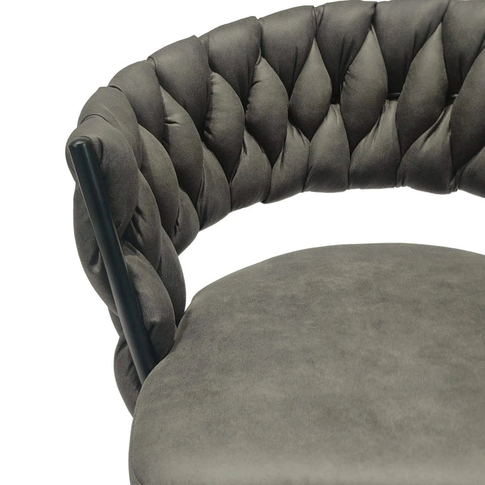 Technical Leather Woven Bar Stool Set of 2, 360 Swivel Upholstered Chairs with Back Footrest, Tan Default -DTYStore