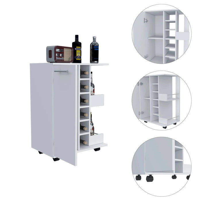 Tennessee Bar Cart, One Cabinet With Division, Six Cubbies For Liquor, Two Shelves Default -DTYStore