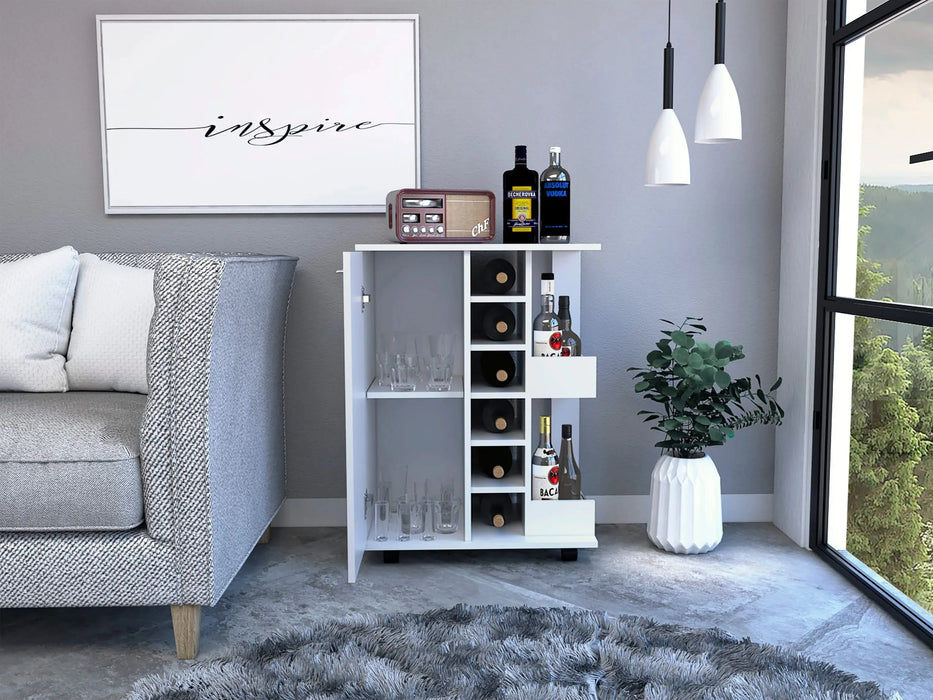 Tennessee Bar Cart, One Cabinet With Division, Six Cubbies For Liquor, Two Shelves Default -DTYStore