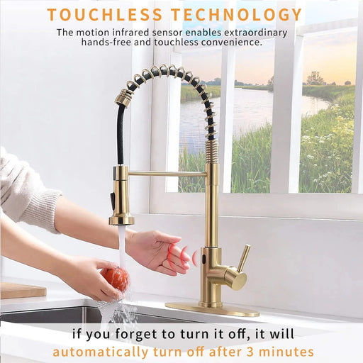 Touchless Kitchen Faucet,Hands Free Automatic Smart Kitchen Faucet Brushed Nickel Gold Smart Kitchen Faucet Default -DTYStore