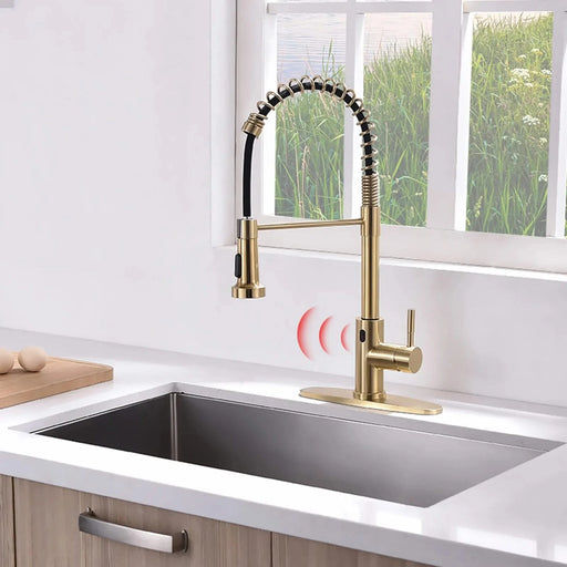 Touchless Kitchen Faucet,Hands Free Automatic Smart Kitchen Faucet Brushed Nickel Gold Smart Kitchen Faucet Default -DTYStore