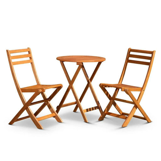 Twin Lakes Eucalyptus Outdoor 3-Piece Café Bistro Set Round Natural Oil -DTYStore