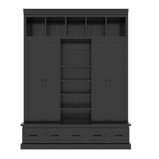 U-Can 78.7''H Hall Tree with Bench and 5 Storage Cubbies, Modern Entryway Storage Organizer Cabinet with 4 Doors, 5 Drawers and Adjustable Shelves for Hallway, Entryway, Living Room Default -DTYStore