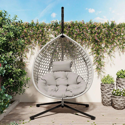 U_STYLE Sturdy Hammock Chair with Stand, Durable Hanging Egg Chair with Rattan Weaving ,Comfortable Indoor Outdoor Swing chairs with Soft Removable Cushion,Suitable for Balcony, Bedroom,or Garden Default -DTYStore