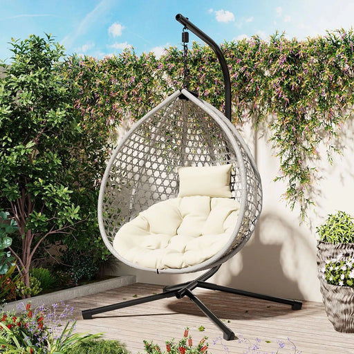 U_STYLE Sturdy Hammock Chair with Stand, Durable Hanging Egg Chair with Rattan Weaving ,Comfortable Indoor Outdoor Swing chairs with Soft Removable Cushion,Suitable for Balcony, Bedroom,or Garden Default -DTYStore