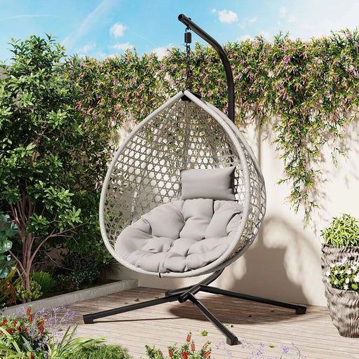 U_STYLE Sturdy Hammock Chair with Stand, Durable Hanging Egg Chair with Rattan Weaving ,Comfortable Indoor Outdoor Swing chairs with Soft Removable Cushion,Suitable for Balcony, Bedroom,or Garden Default -DTYStore