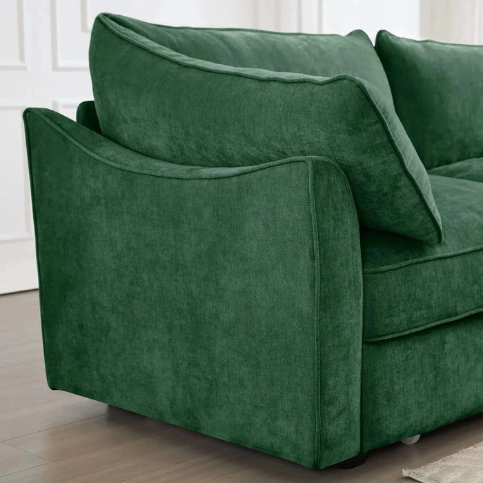 U Shape 3 Seater Deep Seat Sofa Couch with Ottomans,3-Seat Sofa with with 2 Movable Ottomans, Oversized Modular Sectional Sofa with Storage Pull out Drawer Under Each Seat,Chenille Green -DTYStore