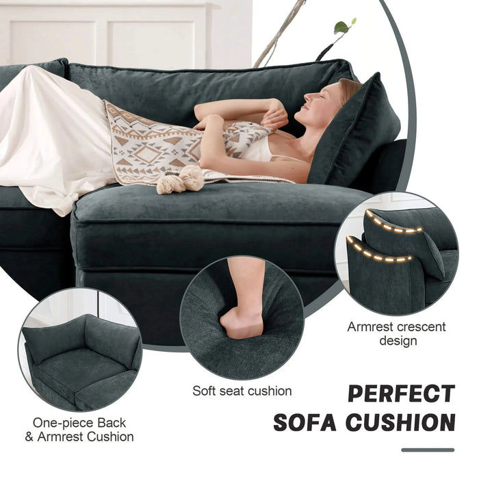 U Shape 4 Seater Deep Seat Sofa Couch with Ottomans,4-Seat Sofa with with 2 Movable Ottomans,, Oversized Modular Sectional Sofa with 6 Seats and Storage Pull out Drawer Under Each Seat,Chenille Gray -DTYStore