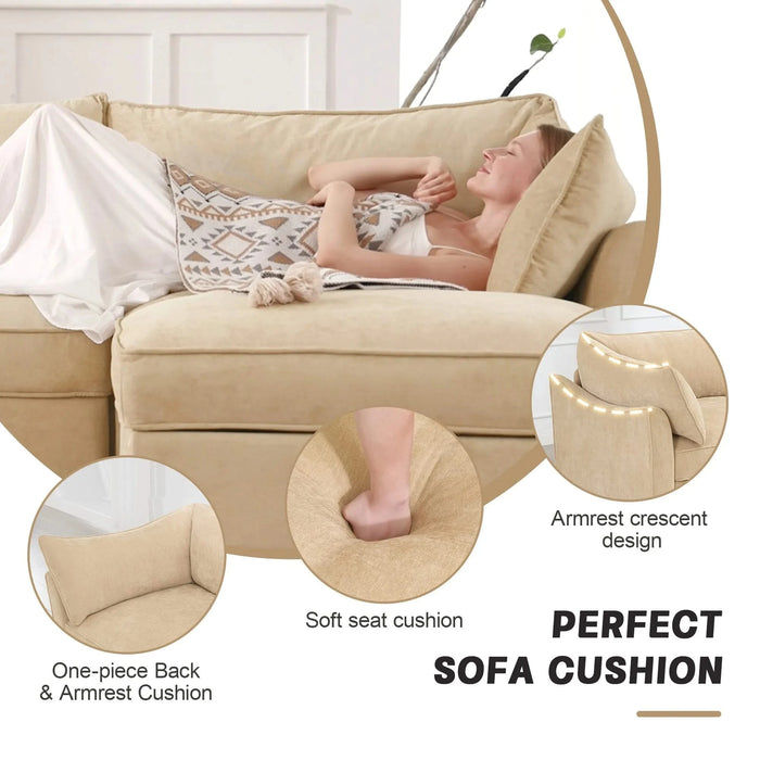 U Shape 4 Seater Deep Seat Sofa Couch with Ottomans,4-Seat Sofa with with 2 Movable Ottomans,, Oversized Modular Sectional Sofa with 6 Seats and Storage Pull out Drawer Under Each Seat,Chenille Wheat -DTYStore