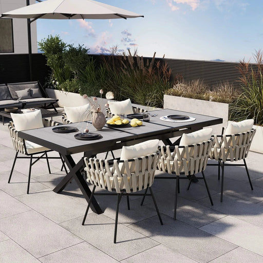 U_Style Discover unmatched flexibility in alfresco dining with six creatively arranged chairs made of polyester woven tape and a table that expands from 62.9 to 82.6 inches to suit any occasion. Default -DTYStore