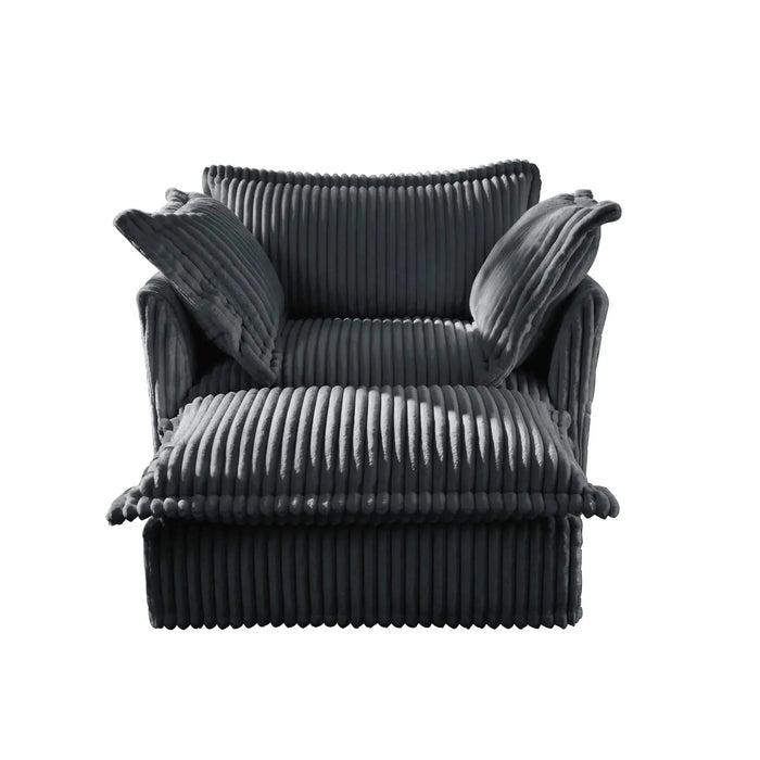 Upholstered Slipcovered Armchair with Ottoman, Deep Seat Armchair W/ Wide Ottoman for Living Room, Armchair Sets with Large Soft Pillows(Set of 2)Corduroy Fabric Gray -DTYStore