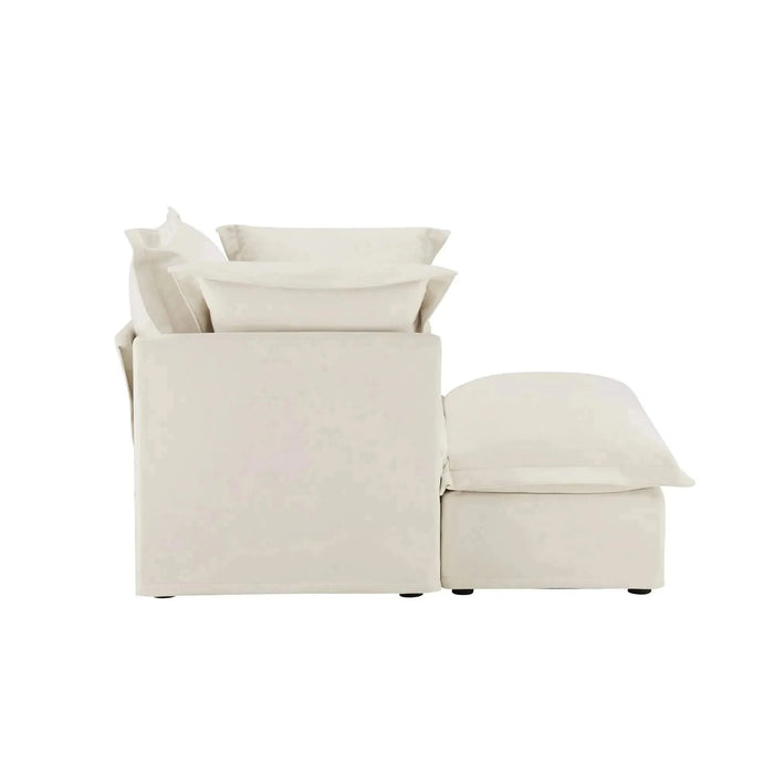 Upholstered Slipcovered Armchair with Ottoman, Deep Seat Armchair W/ Wide Ottoman for Living Room, Armchair Sets with Large Soft Pillows(Set of 2)Corduroy Fabric Cream -DTYStore