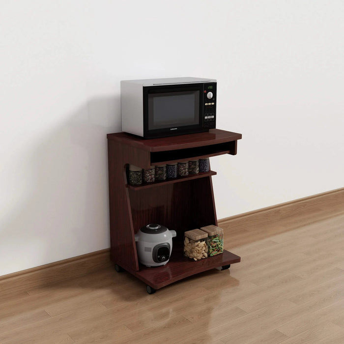 Utility Cart Microwave Cart Kitchen Cart Computer Cart one gliding shelf two shelves rounded corners mobile on rolling castor wheels mahogany color Default -DTYStore