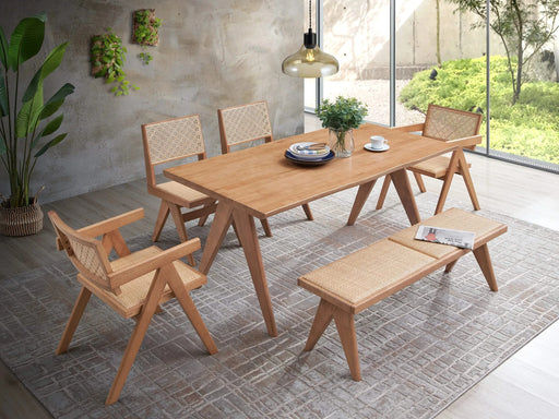Valentina Rattan & Natural Finish 5PCs Patio/Outdoor Dining Set (No Bench Included) Default -DTYStore