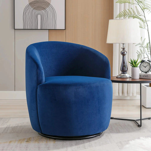 Velvet Fabric Swivel Accent Armchair Barrel Chair With Black Powder Coating Metal Ring,Blue Default -DTYStore