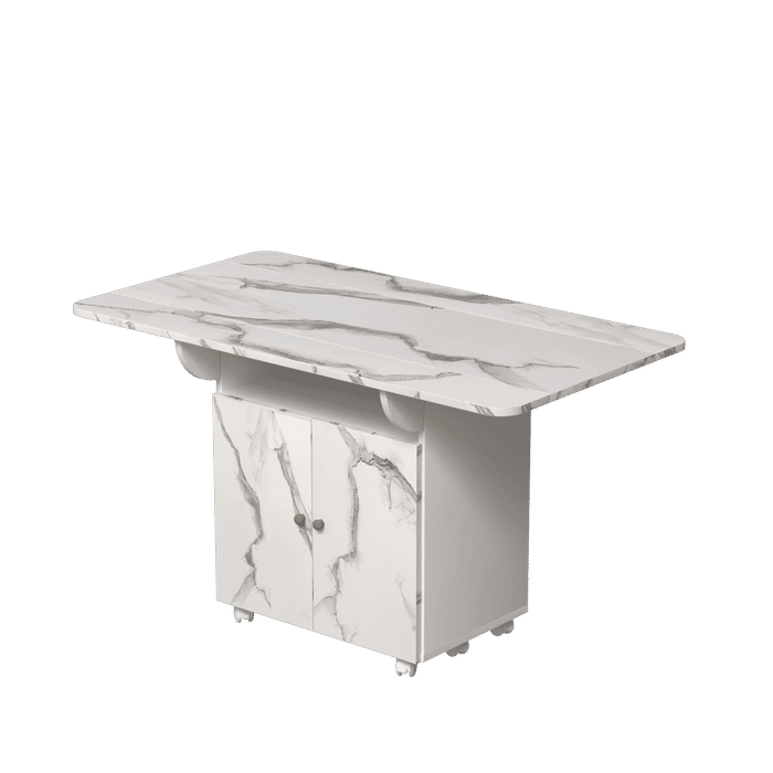 Versatile 47' White Marble MDF Folding Dining Table with Storage Rack and Cabinet, 6 Wheels Default -DTYStore