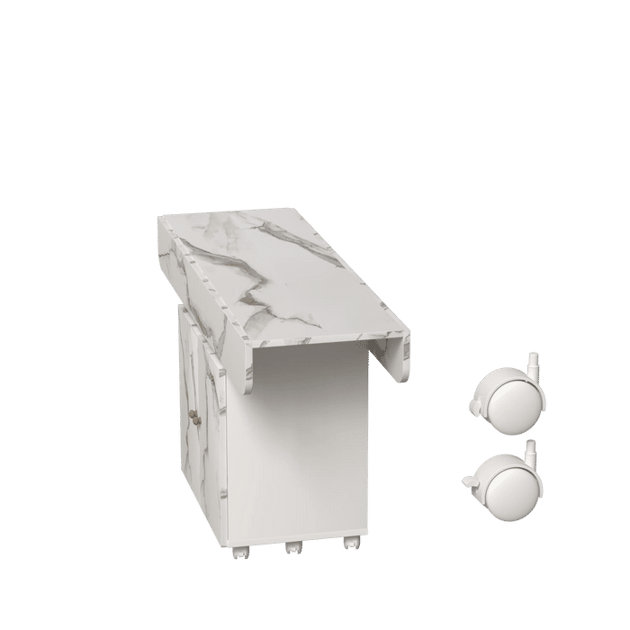 Versatile 47' White Marble MDF Folding Dining Table with Storage Rack and Cabinet, 6 Wheels Default -DTYStore