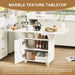 Versatile 47' White Marble MDF Folding Dining Table with Storage Rack and Cabinet, 6 Wheels Default -DTYStore