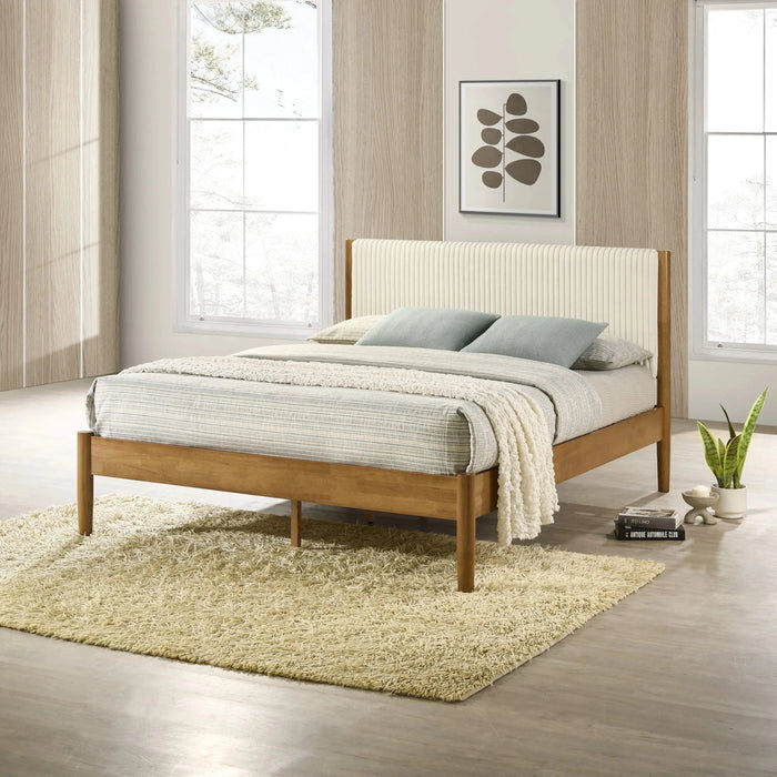 Vichy 2-Piece Rubberwood Corduroy Bedroom Set, Platform Bed with Nightstand, Queen Default -DTYStore