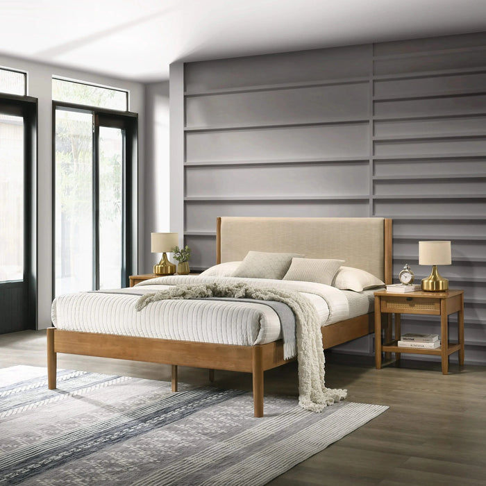 Vichy 3-Piece Rubberwood Bedroom Set, Platform Bed with Two Nightstands, Queen Default -DTYStore