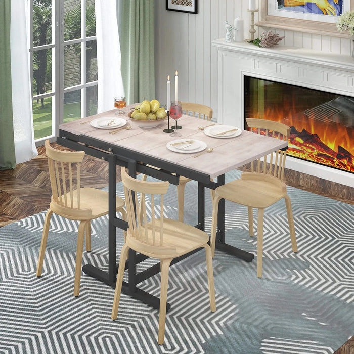 Vintage White Solid Mahogany Wood Multifunction Convertible Dining Table, Space-Saving Shelf for Dining Room or Kitchen Default -DTYStore