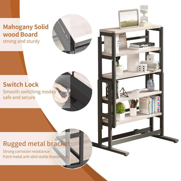 Vintage White Solid Mahogany Wood Multifunction Convertible Dining Table, Space-Saving Shelf for Dining Room or Kitchen Default -DTYStore