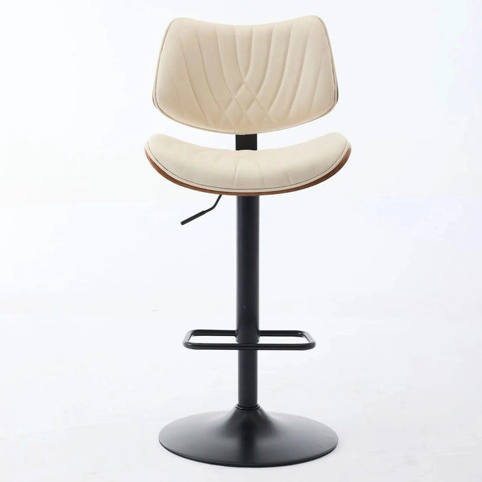 Walnut Bentwood Bar Stools Mid Century Modern Adjustable Counter Height Black Leather Upholstered 360°Swivel Bar Chairs for Kitchen Island/Dining Room/Cafe, 1 chair/1carton,Beige Default -DTYStore