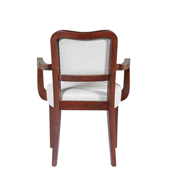 Walnut Finish Upholstered Dining Chairs Set of 2 – Traditional Armchairs with Curved Lines, Solid Hardwood Frame & Padded Armrests, Elegant Beige Fabric Side Chairs for Dining Room or Kitchen Default -DTYStore