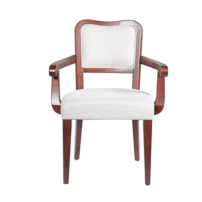 Walnut Finish Upholstered Dining Chairs Set of 2 – Traditional Armchairs with Curved Lines, Solid Hardwood Frame & Padded Armrests, Elegant Beige Fabric Side Chairs for Dining Room or Kitchen Default -DTYStore