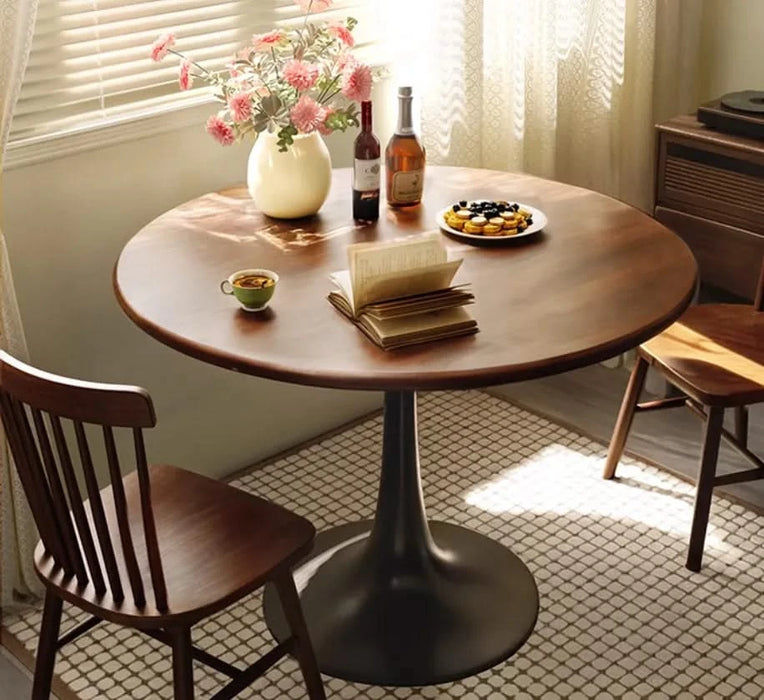 Walnut Round Table, Modern Dining Table, Dining Table,MDF Top and Steel Base Tulip Round Kitchen Table,Kitchen Table, Mid Century Coffee Table for Living Room 24 Inch,Oval Dining Table,Mother's day Default -DTYStore