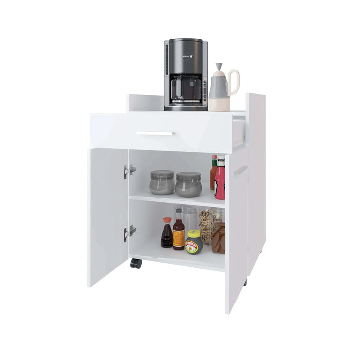 White Burnside Kitchen Cart with 2 Doors and 1 Drawer Default -DTYStore