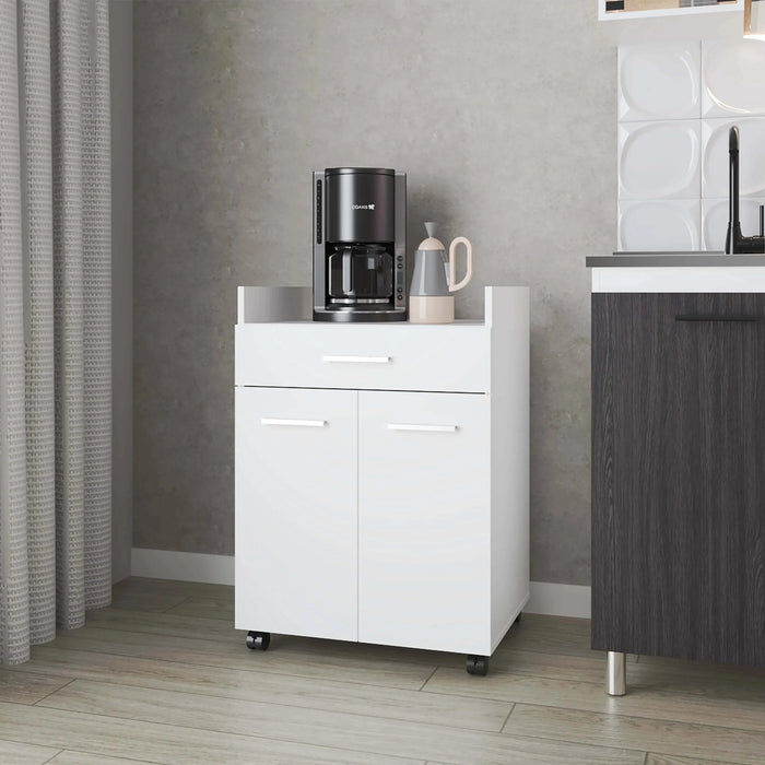 White Burnside Kitchen Cart with 2 Doors and 1 Drawer Default -DTYStore