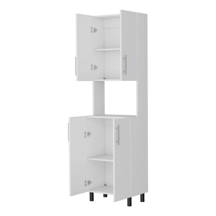 White Double Cabinet Kitchen Pantry with Open Storage Default -DTYStore
