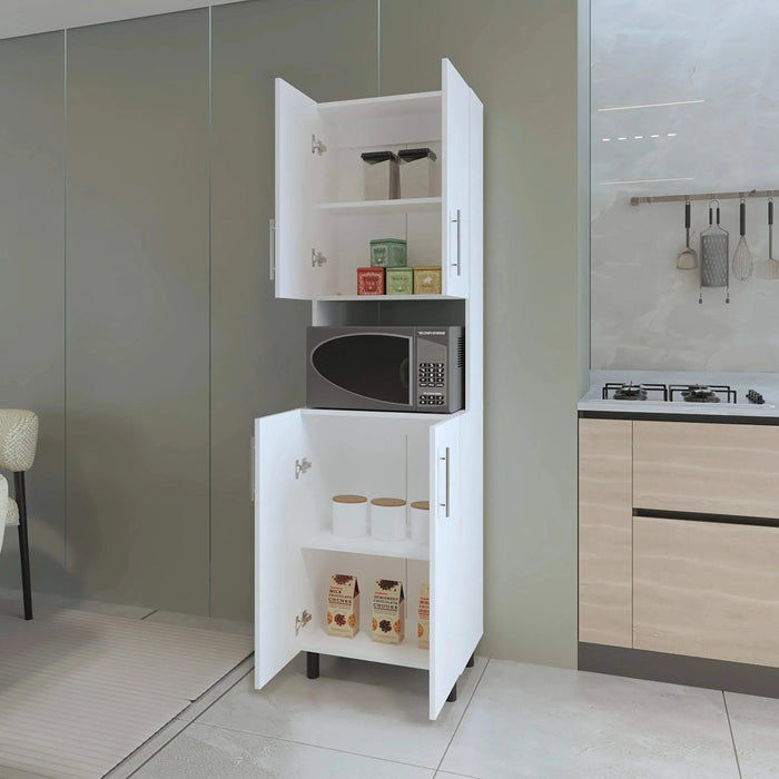 White Double Cabinet Kitchen Pantry with Open Storage Default -DTYStore