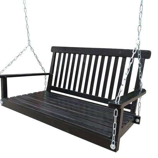 Wooden Porch Swing with Armrests and Hanging Chains for Outdoor Spaces, Black, Solid Wood, 47.2 x 28.15 inches Default -DTYStore