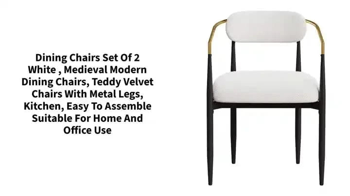 dining chairs set of 2 white , medieval modern dining chairs, teddy velvet chairs with metal legs, kitchen, easy to assemble suitable for home and office use Default -DTYStore