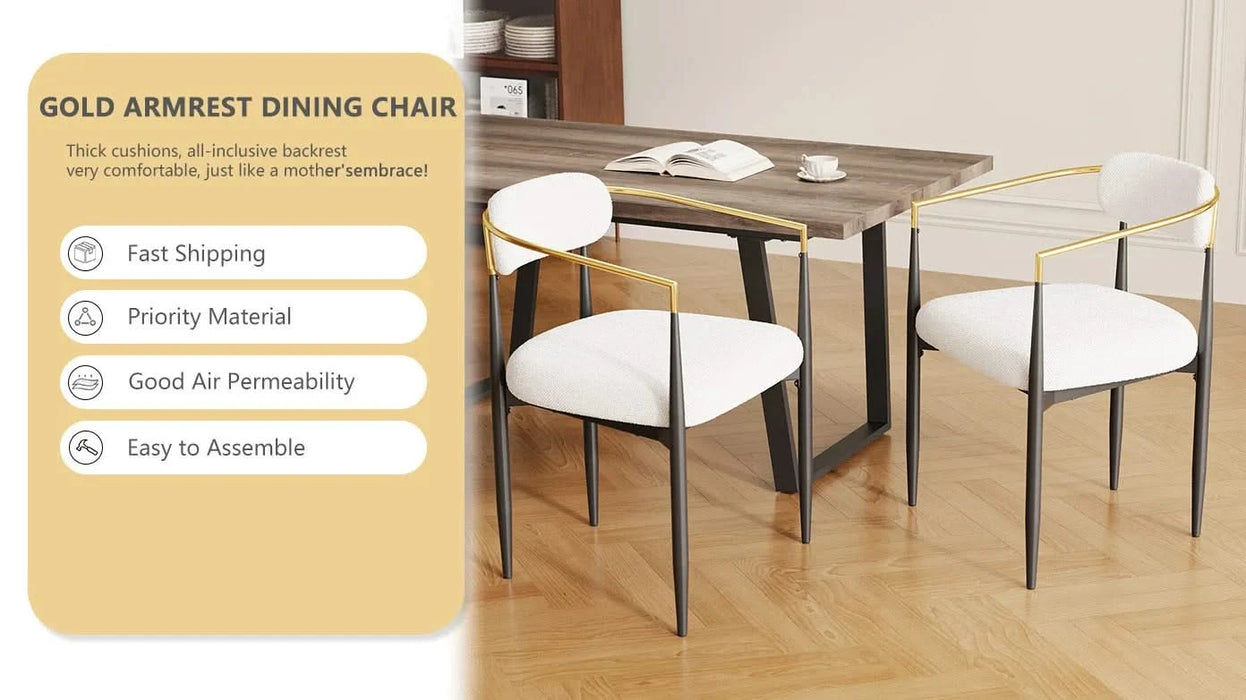 dining chairs set of 2 white , medieval modern dining chairs, teddy velvet chairs with metal legs, kitchen, easy to assemble suitable for home and office use Default -DTYStore