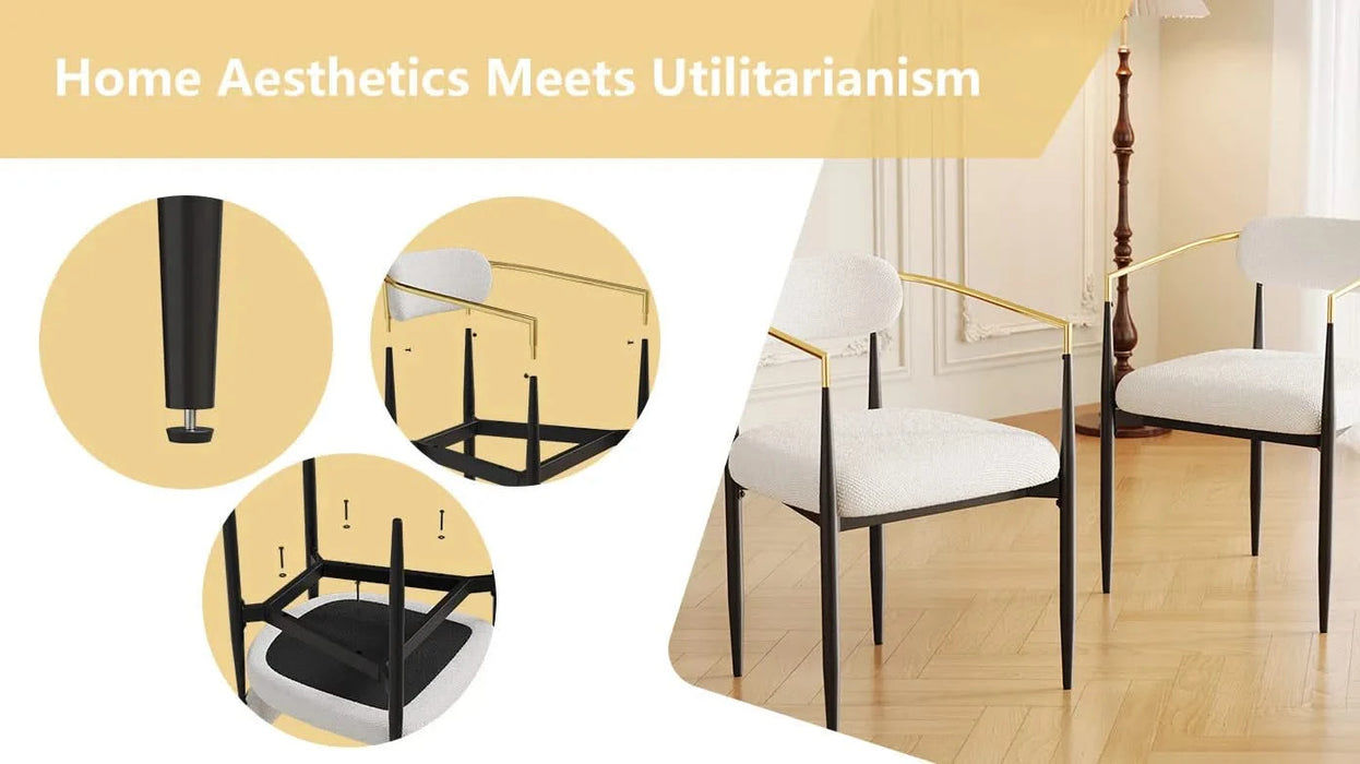 dining chairs set of 2 white , medieval modern dining chairs, teddy velvet chairs with metal legs, kitchen, easy to assemble suitable for home and office use Default -DTYStore