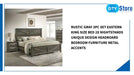 Rustic Gray 3pc Set Eastern King Size Bed 2x Nightstands Unique Design Headboard Bedroom Furniture Metal Accents by@Outfy