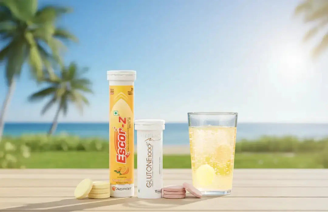 drinks with glutathione Why & Vitamin C Is the Best Combo for Summer Days Cleansers HT26 Glutathione Lightening Tablets Size:1000 mcg/ml - 30 ml x 4