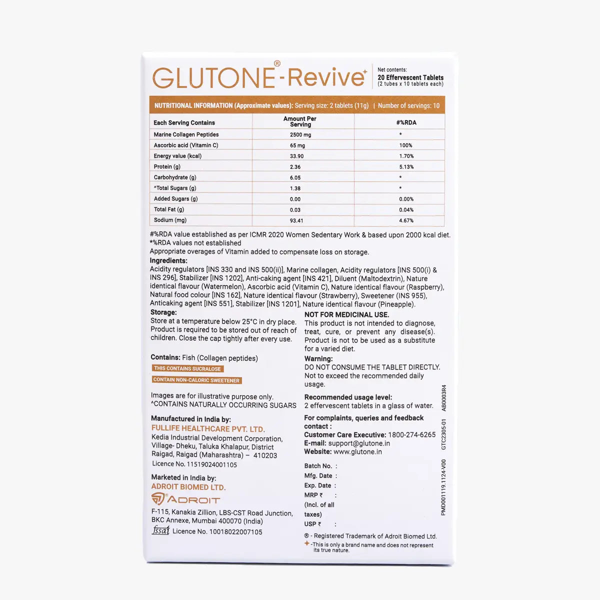 Glutone Revive Ingredients Information