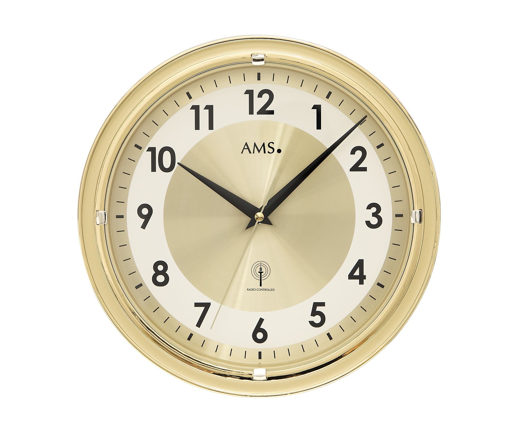 Horloge murale couleur laiton avec chiffres arabes et aiguilles noires